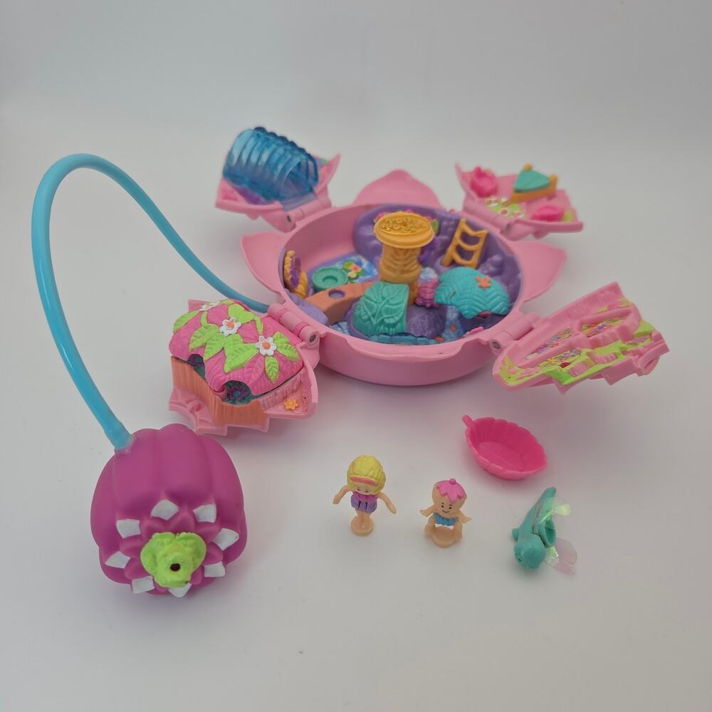 Vintage 1996 Polly Pocket Bluebird Fountain Fantasy + 2 Figures Dragonfly Boat